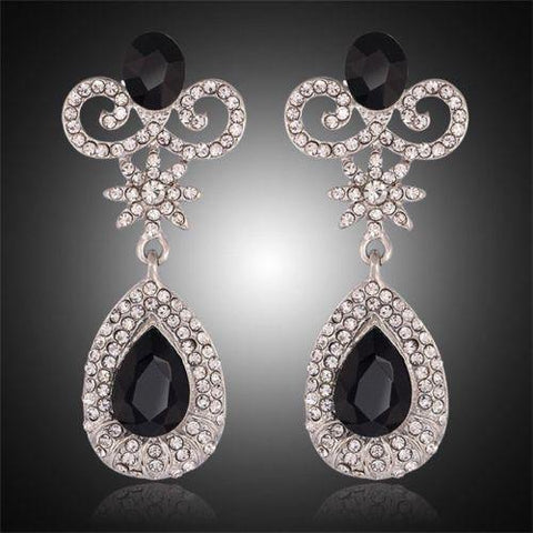 Gorgeous Silver Black Long Crystal Bridal Women Party wear Butterfly Drop Fashion Earrings - EonShoppee