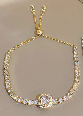 High Quality Shiny Zircon Adjustable Pull Chain Gold Plated Bracelet Fashion Jewelry For Women