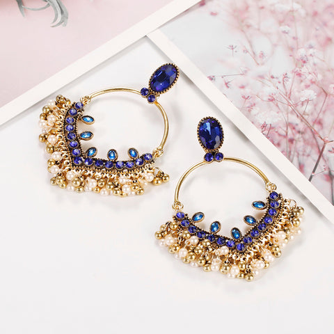 Exclusive Blue Over Sized Chandbali Earrings Ethnic Indian Jewelry Long Jhumka Earrings