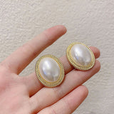 Trendy Shiny Oval Pearl Stud Earrings Modern Fashion Jewelry For Women