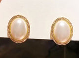 Trendy Shiny Oval Pearl Stud Earrings Modern Fashion Jewelry For Women