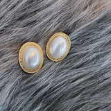 Trendy Shiny Oval Pearl Stud Earrings Modern Fashion Jewelry For Women