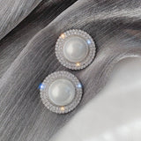 Exquisite Big Round Pearl Over Sized Silver Stud Earrings Crystal Statement Stud Earrings