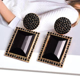 Exquisite Golden Black Crystal Geometric Square Stylish Fashion Jewelry Earrings for Women