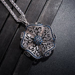 Stylish Blue Crystal Big Scroll Flower Pendant Long Sweater Necklace New Fashion Jewelry