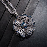 Stylish Blue Crystal Big Scroll Flower Pendant Long Sweater Necklace New Fashion Jewelry