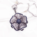 Stylish Blue Crystal Big Scroll Flower Pendant Long Sweater Necklace New Fashion Jewelry