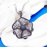 Stylish Blue Crystal Big Scroll Flower Pendant Long Sweater Necklace New Fashion Jewelry