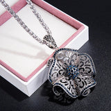 Stylish Blue Crystal Big Scroll Flower Pendant Long Sweater Necklace New Fashion Jewelry