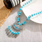 Blue Natural Stone Beads Long Tassel Mala Statement Necklace Fashion Jewelry
