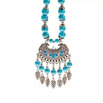 Blue Natural Stone Beads Long Tassel Mala Statement Necklace Fashion Jewelry