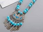 Blue Natural Stone Beads Long Tassel Mala Statement Necklace Fashion Jewelry