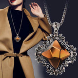 Trendy Modern & Stylish Long Sweater Chain Champagne Glass Flower Pendant Necklace For Women