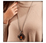 Trendy Modern & Stylish Long Sweater Chain Champagne Glass Flower Pendant Necklace For Women