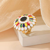 Multi-Color Enamel Flower Statement Ring – Gold Plated Pastel Floral Cocktail Ring