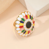 Multi-Color Enamel Flower Statement Ring – Gold Plated Pastel Floral Cocktail Ring