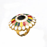 Multi-Color Enamel Flower Statement Ring – Gold Plated Pastel Floral Cocktail Ring