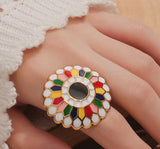 Multi-Color Enamel Flower Statement Ring – Gold Plated Pastel Floral Cocktail Ring