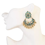 Gorgeous Multi Color Ethnic Green Flower Indian Wedding Big Jhumka Earrings with Pearl Beads Oxidized Jewelry
