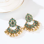 Gorgeous Multi Color Ethnic Green Flower Indian Wedding Big Jhumka Earrings with Pearl Beads Oxidized Jewelry