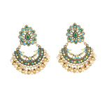Gorgeous Multi Color Ethnic Green Flower Indian Wedding Big Jhumka Earrings with Pearl Beads Oxidized Jewelry