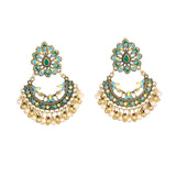 Gorgeous Multi Color Ethnic Green Flower Indian Wedding Big Jhumka Earrings with Pearl Beads Oxidized Jewelry