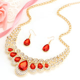 3pc Bridal Fashion Jewelry Set Chunky Luxury Red Crystal Necklace and Earrings