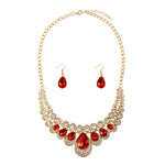 3pc Bridal Fashion Jewelry Set Chunky Luxury Red Crystal Necklace and Earrings