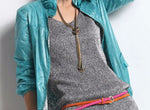 Multi Layer Blue Long Metal Knot Chain Stylish Statement Collar Fashion Jewelry Necklace - EonShoppee