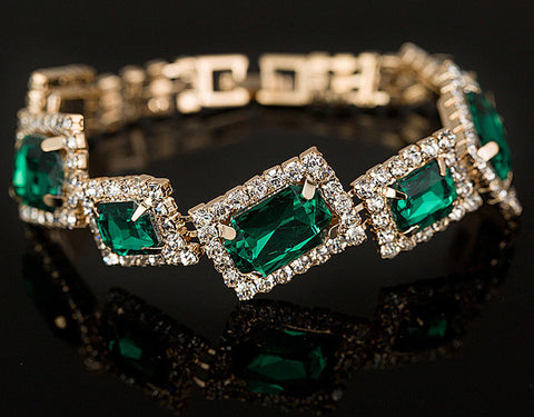 Stunning High Quality Crystal Emerald Green Wedding Statement Fashion Jewelry Bracelet Bangle