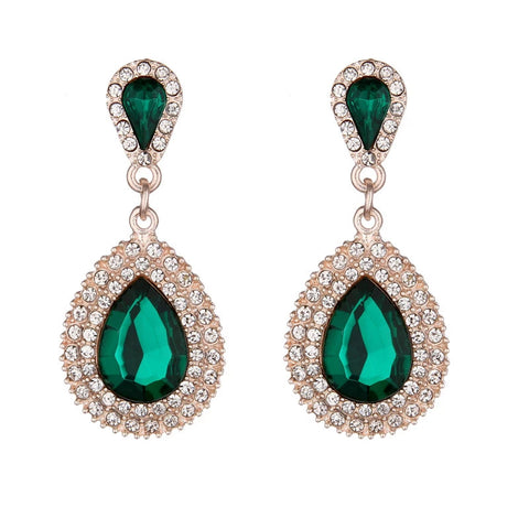 High Quality Emerald Green Crystal Drop Dangle Evening Fashion Jewelry Statement Earrings