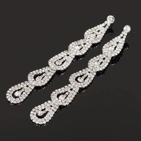 Long Geometric Silver Crystal Fashion Jewelry Cocktail Earrings For Women - EonShoppee