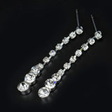 Dazzling Silver Long Necklace & Drop Earrings Fashion Jewelry Set - Evening Dress Cocktail Wedding Jewelry