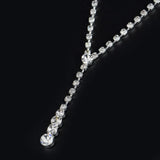 Dazzling Silver Long Necklace & Drop Earrings Fashion Jewelry Set - Evening Dress Cocktail Wedding Jewelry