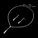 Dazzling Silver Long Necklace & Drop Earrings Fashion Jewelry Set - Evening Dress Cocktail Wedding Jewelry