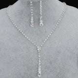 Dazzling Silver Long Necklace & Drop Earrings Fashion Jewelry Set - Evening Dress Cocktail Wedding Jewelry