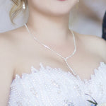 Dazzling Silver Long Necklace & Drop Earrings Fashion Jewelry Set - Evening Dress Cocktail Wedding Jewelry