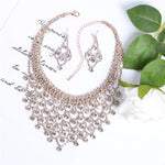 Sparkling Golden Crystal Wedding Bridesmaid Bridal Prom Dress Necklace & Earrings Big Elegant Jewelry Set