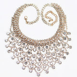 Sparkling Golden Crystal Wedding Bridesmaid Bridal Prom Dress Necklace & Earrings Big Elegant Jewelry Set