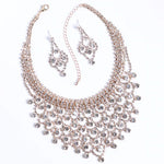 Sparkling Golden Crystal Wedding Bridesmaid Bridal Prom Dress Necklace & Earrings Big Elegant Jewelry Set