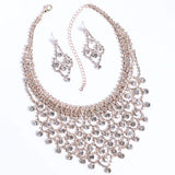Sparkling Golden Crystal Wedding Bridesmaid Bridal Prom Dress Necklace & Earrings Big Elegant Jewelry Set