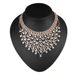 Sparkling Golden Crystal Wedding Bridesmaid Bridal Prom Dress Necklace & Earrings Big Elegant Jewelry Set