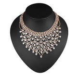 Sparkling Golden Crystal Wedding Bridesmaid Bridal Prom Dress Necklace & Earrings Big Elegant Jewelry Set