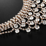 Sparkling Golden Crystal Wedding Bridesmaid Bridal Prom Dress Necklace & Earrings Big Elegant Jewelry Set