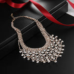 Sparkling Golden Crystal Wedding Bridesmaid Bridal Prom Dress Necklace & Earrings Big Elegant Jewelry Set