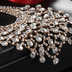 Sparkling Golden Crystal Wedding Bridesmaid Bridal Prom Dress Necklace & Earrings Big Elegant Jewelry Set