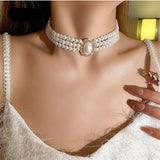Super Elegant Multi Layer Simulated Pearl Choker Collar Necklace Traditional Wedding Fashion Jewelry