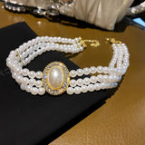 Super Elegant Multi Layer Simulated Pearl Choker Collar Necklace Traditional Wedding Fashion Jewelry