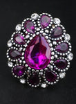 Silver Tone Purple Crystal Big Flower Finger Ring Female Luxury Wedding Ring Size 7