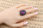 Silver Tone Purple Crystal Big Flower Finger Ring Female Luxury Wedding Ring Size 7